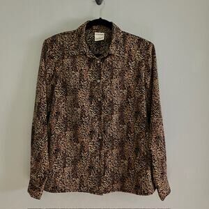 Liz Baker Leopard Print Button Front Blouse Size 12 Vintage 90s